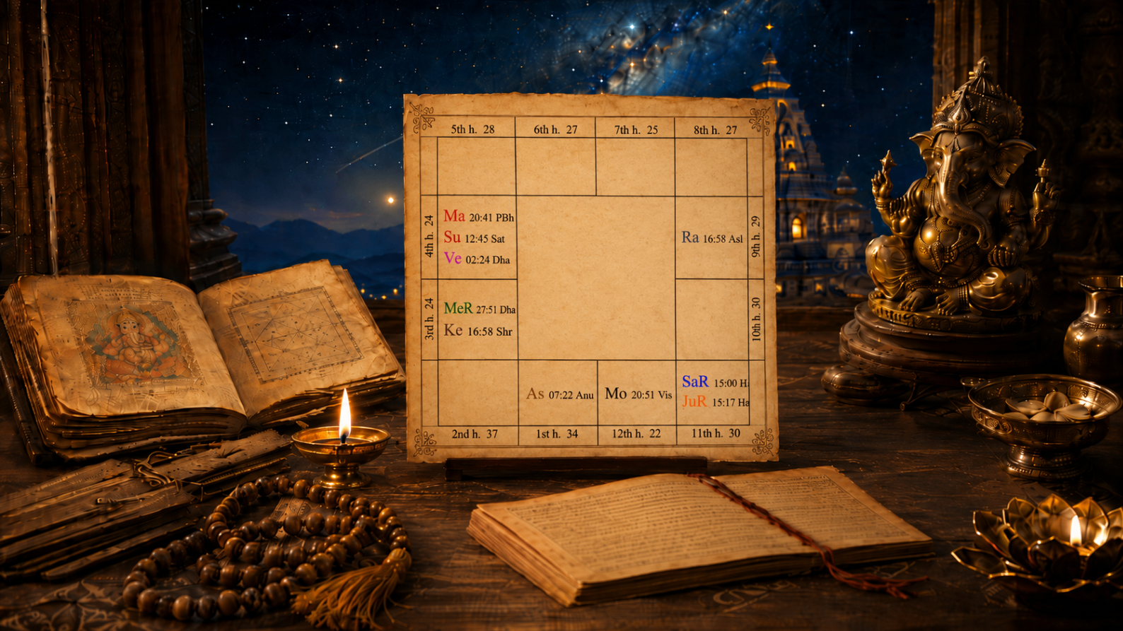 Exemple de thème védique au format sud-indien en Jyotish.